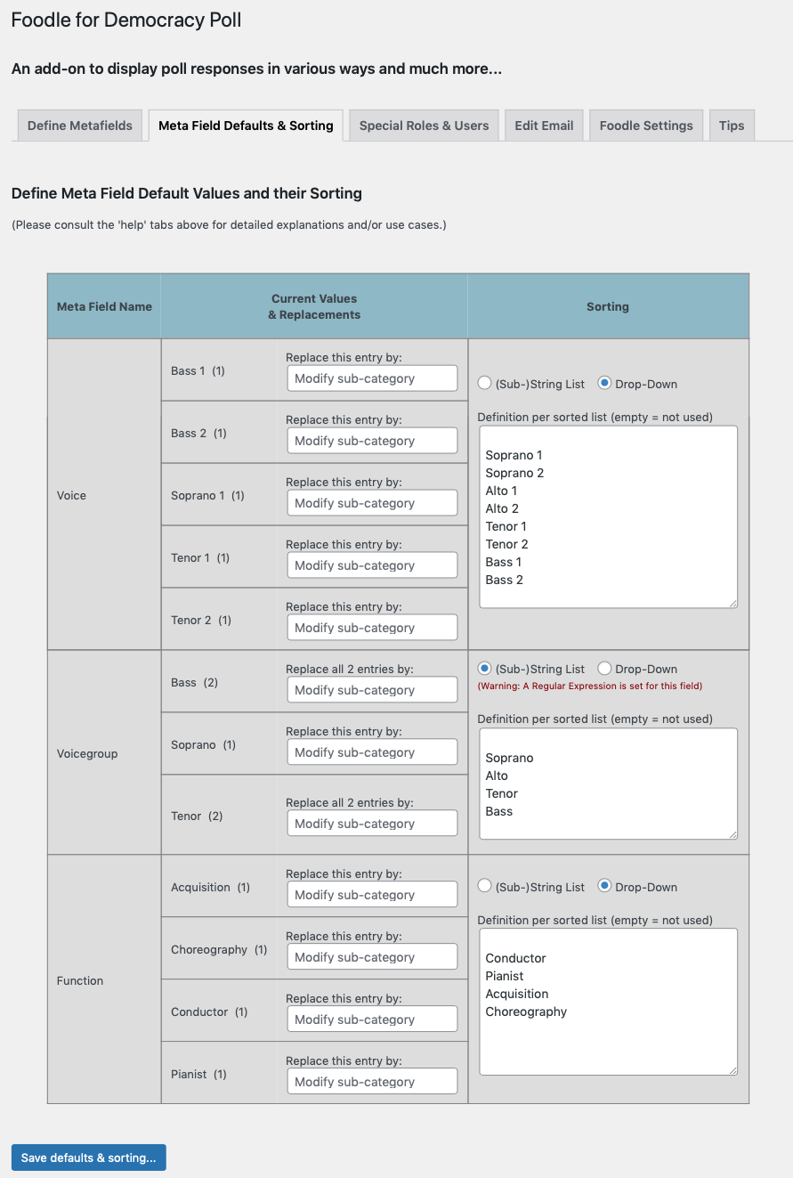 Admin tab: Normaization and sorting