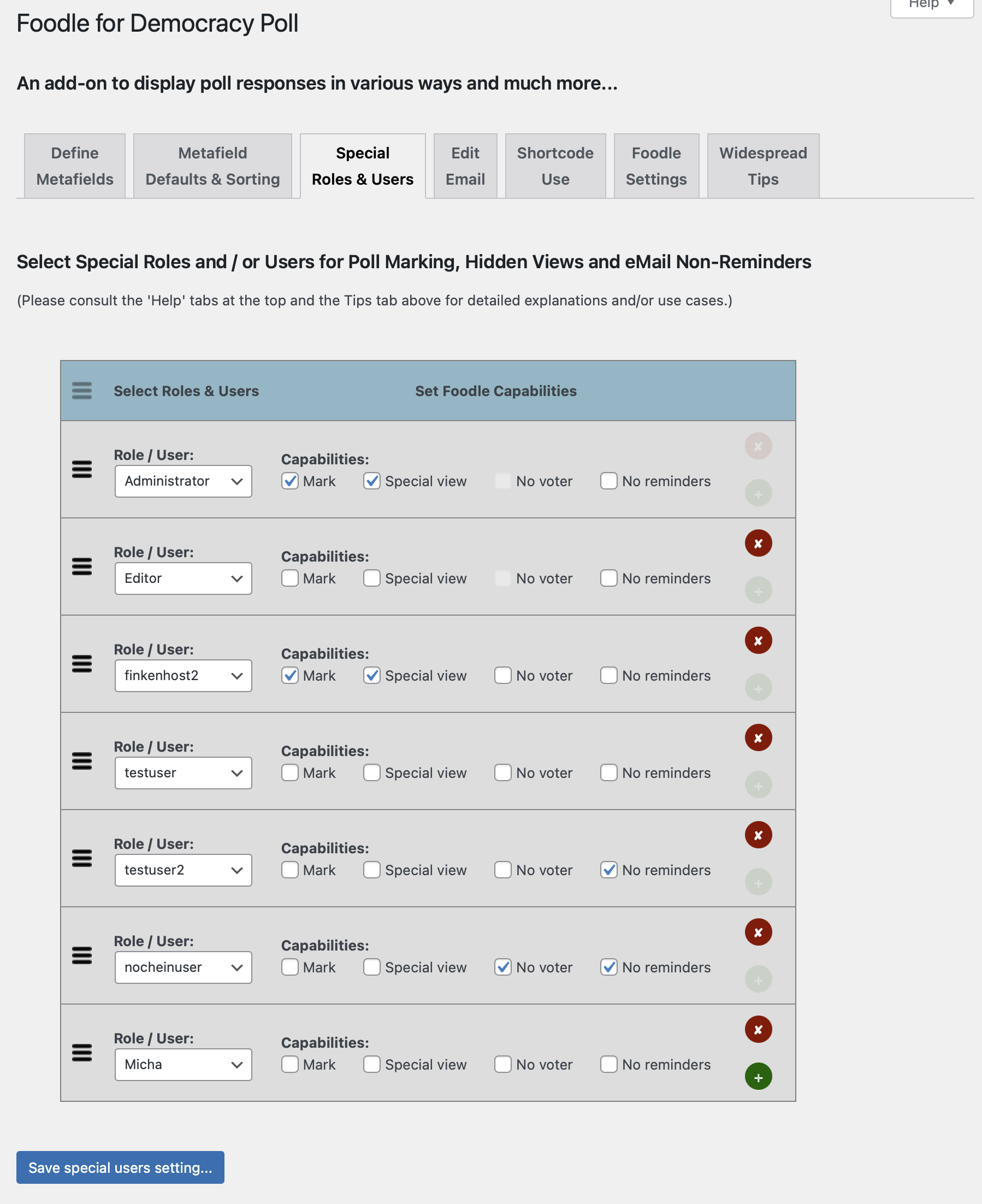 Admin tab: Roles &amp; User internal capabilities