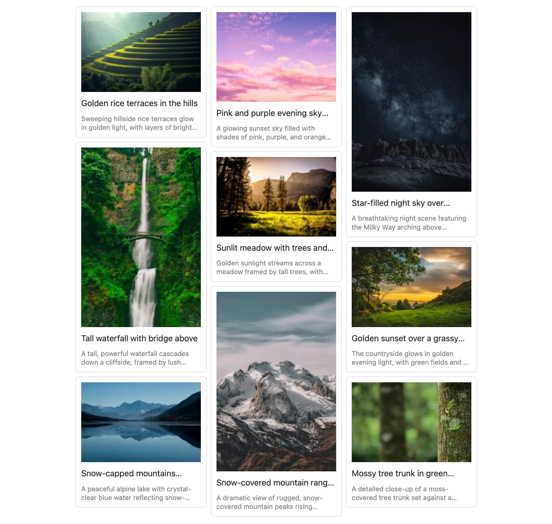 Frontend example with masonry layout