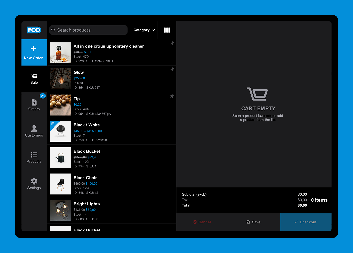 FooSales POS can be accessed from an unlimited number of devices and is available as a web app and native tablets apps (iPad & Android tablet).