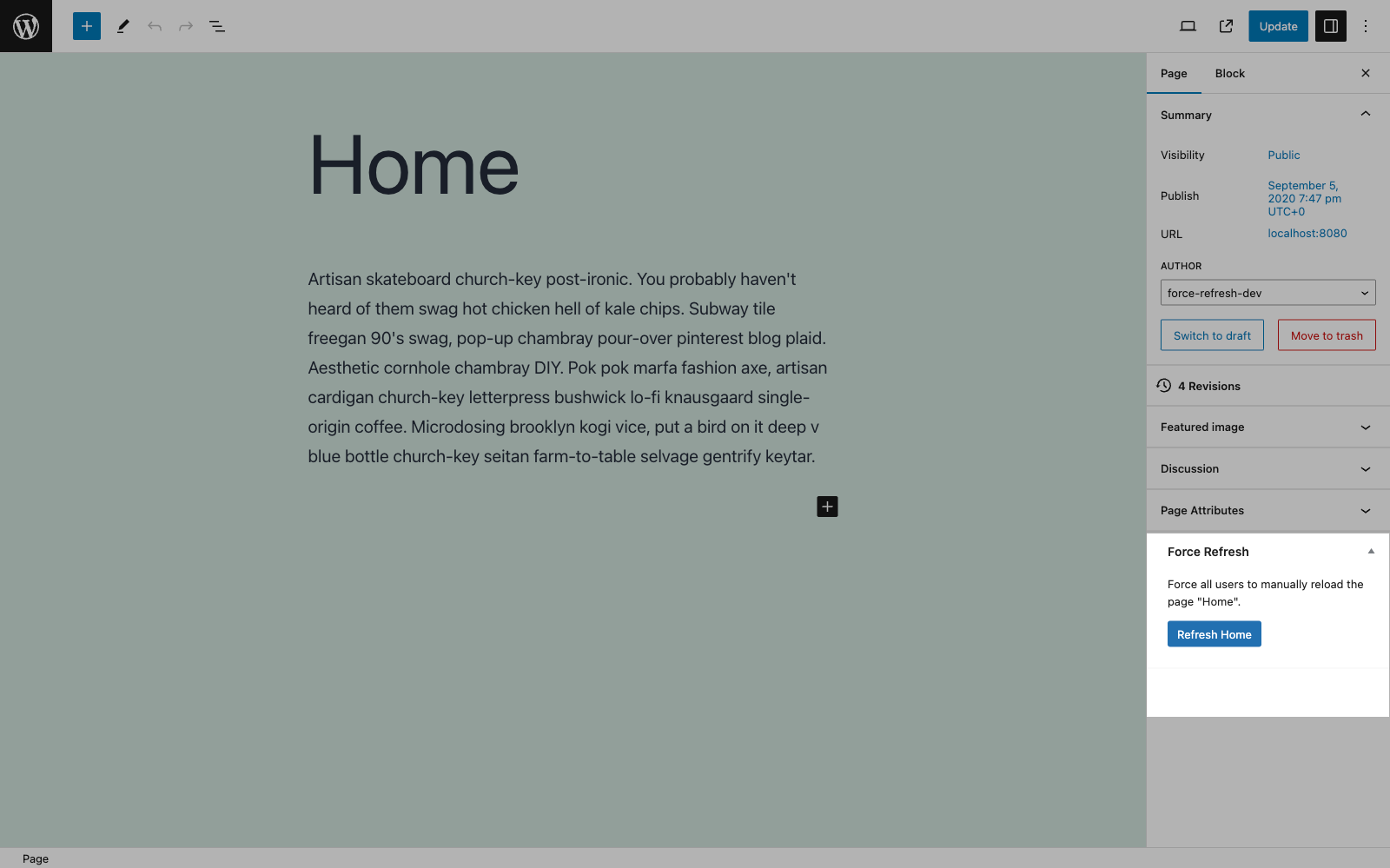 To refresh a single page or post, locate the