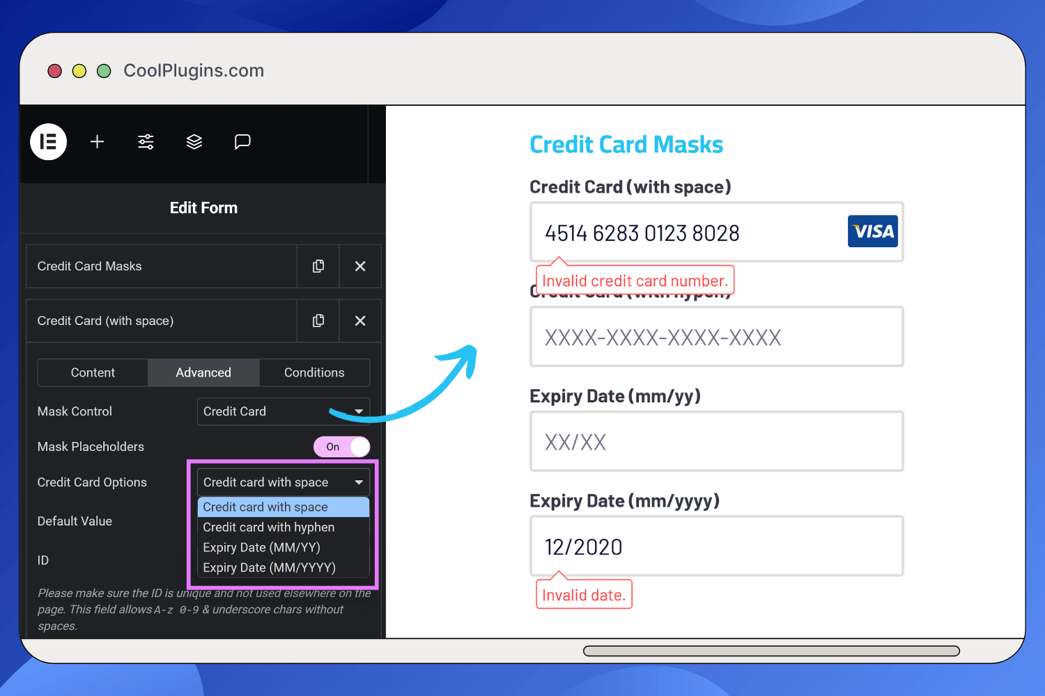 Credit card number input mask.