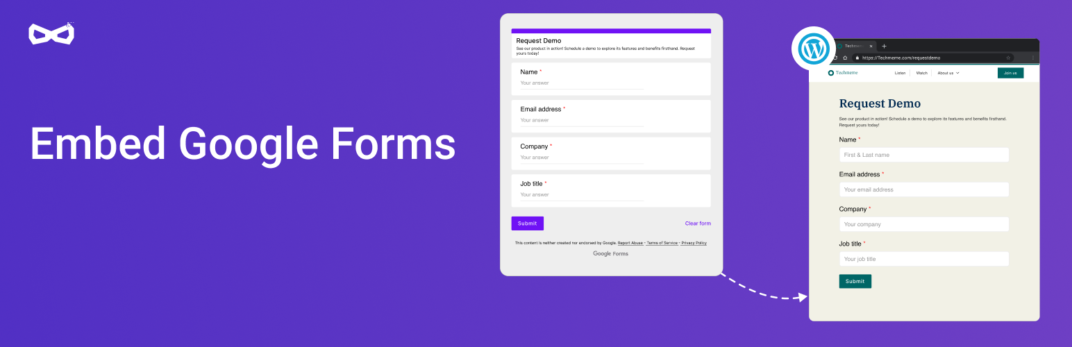 WordPress 外掛 FormFacade – Embed Google Forms in your website 的封面圖片。