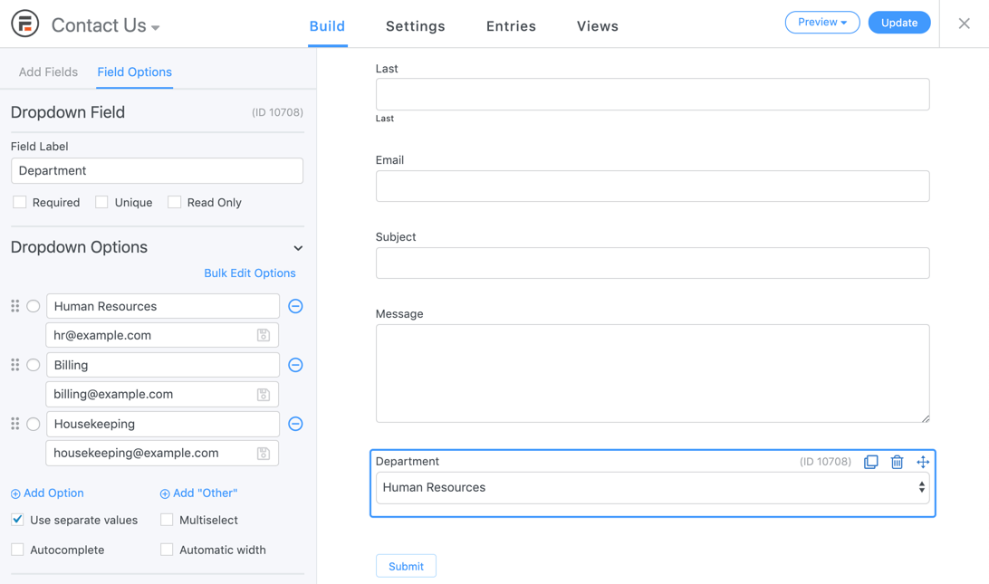 Field Options for checkbox fields