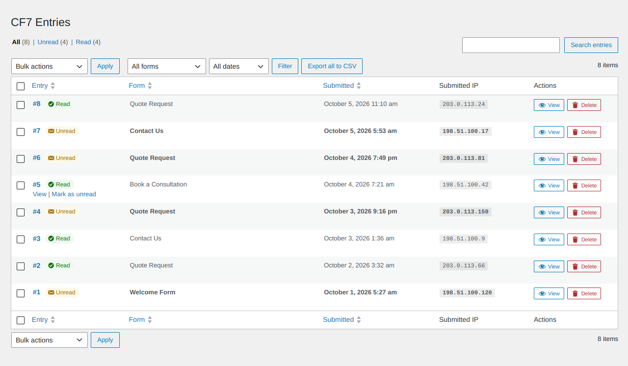FormLedger – Entries for Contact Form 7