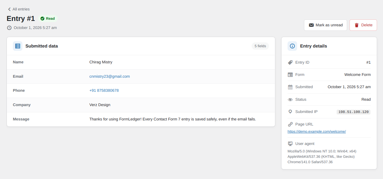 FormLedger – Entries for Contact Form 7
