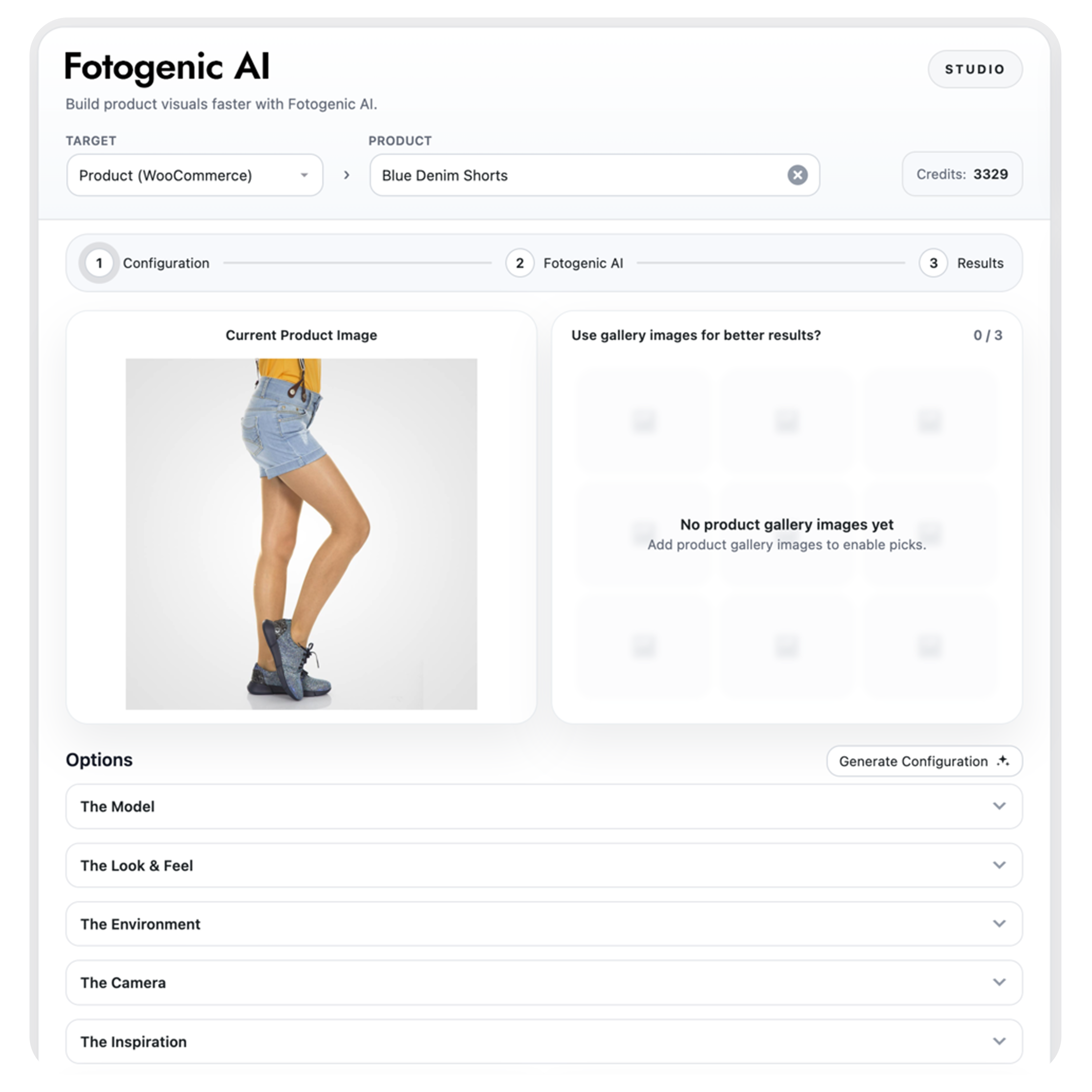 Create a new WooCommerce product image from one product screen inside WordPress. Review the current source image, choose the visual direction, and start generation without leaving wp-admin.