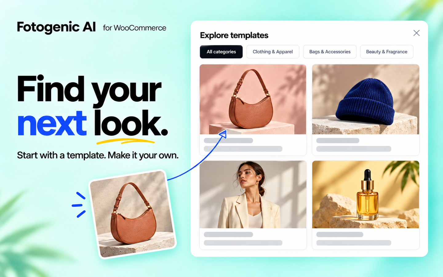 Find a product photography template and start with a ready-made look. Illustrated preview.
