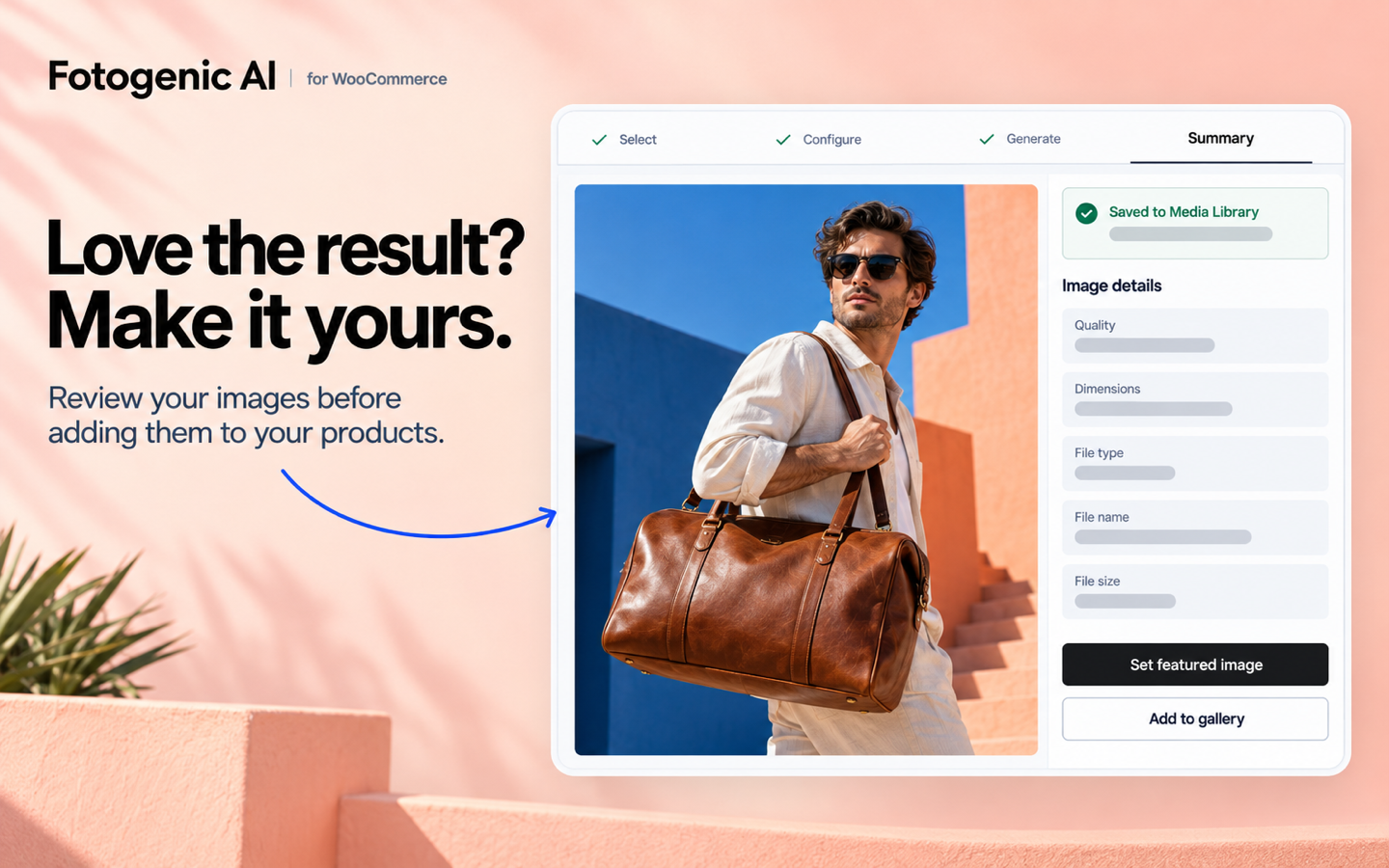 Review your new images and update WooCommerce product photos and galleries. Illustrated preview.
