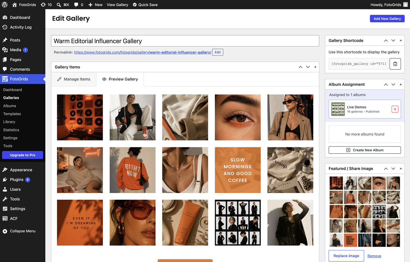 Grid layout with hover effects.