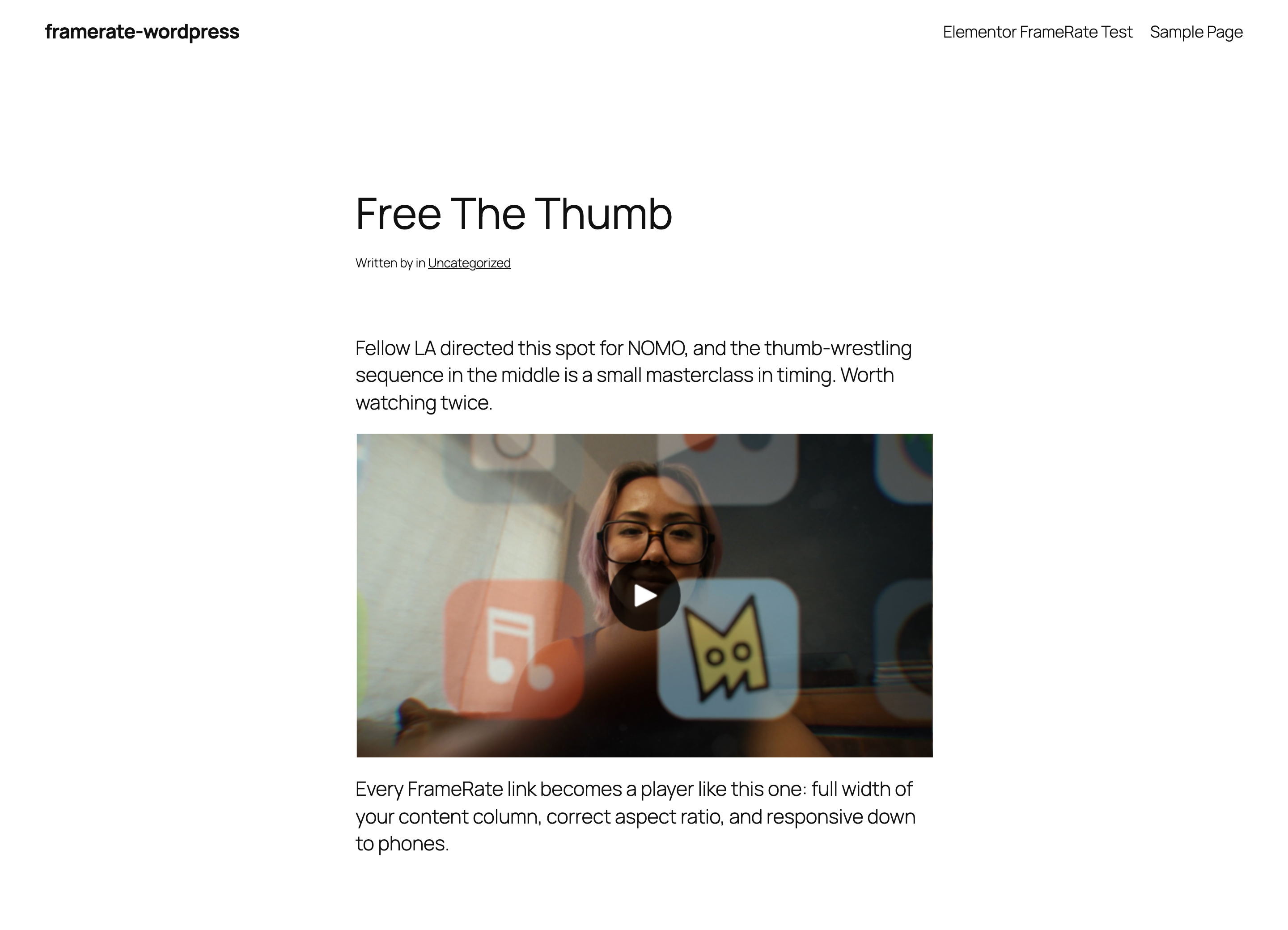 A FrameRate video in a post, filling the content column at its true aspect ratio.