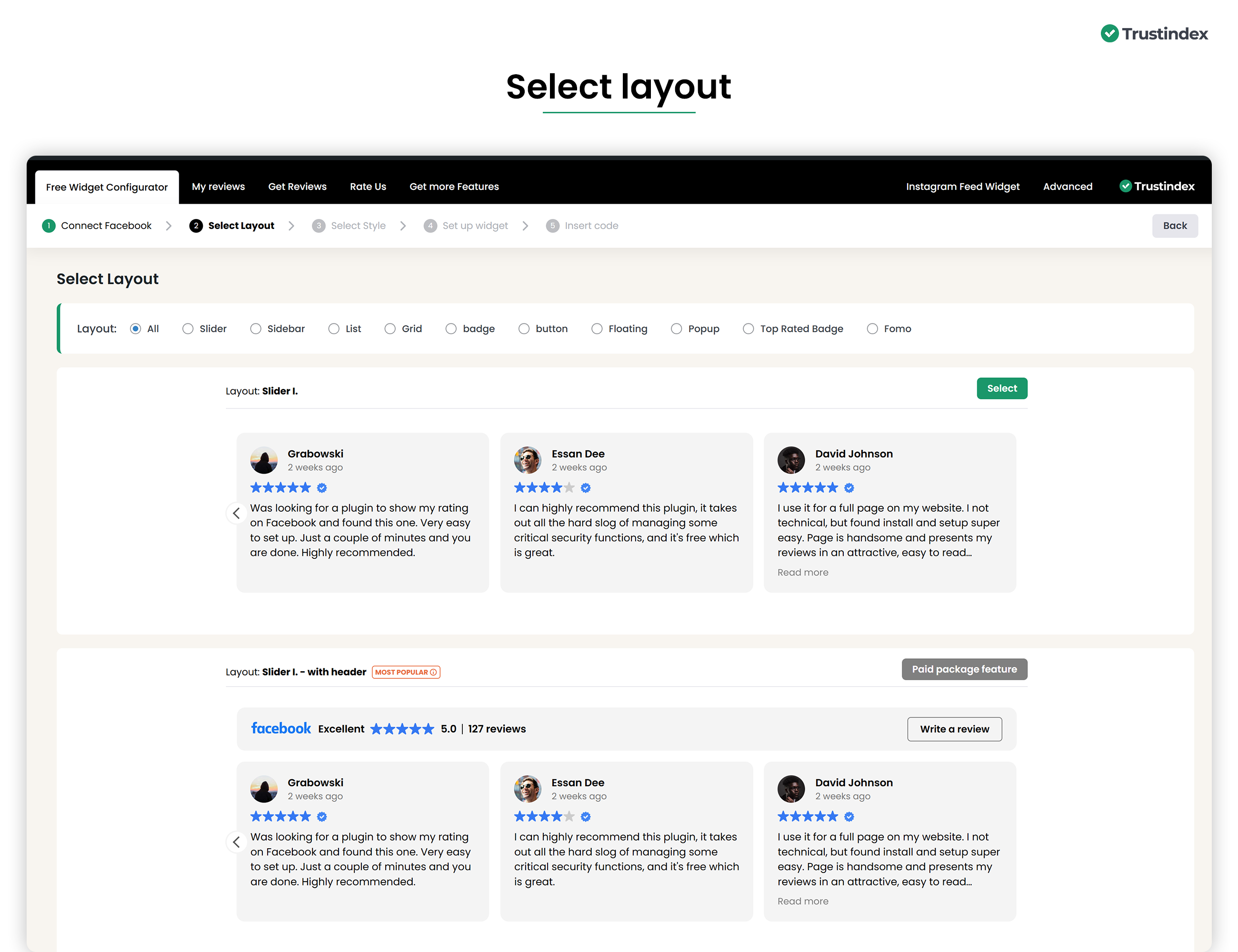 Widgets para críticas & recomendações