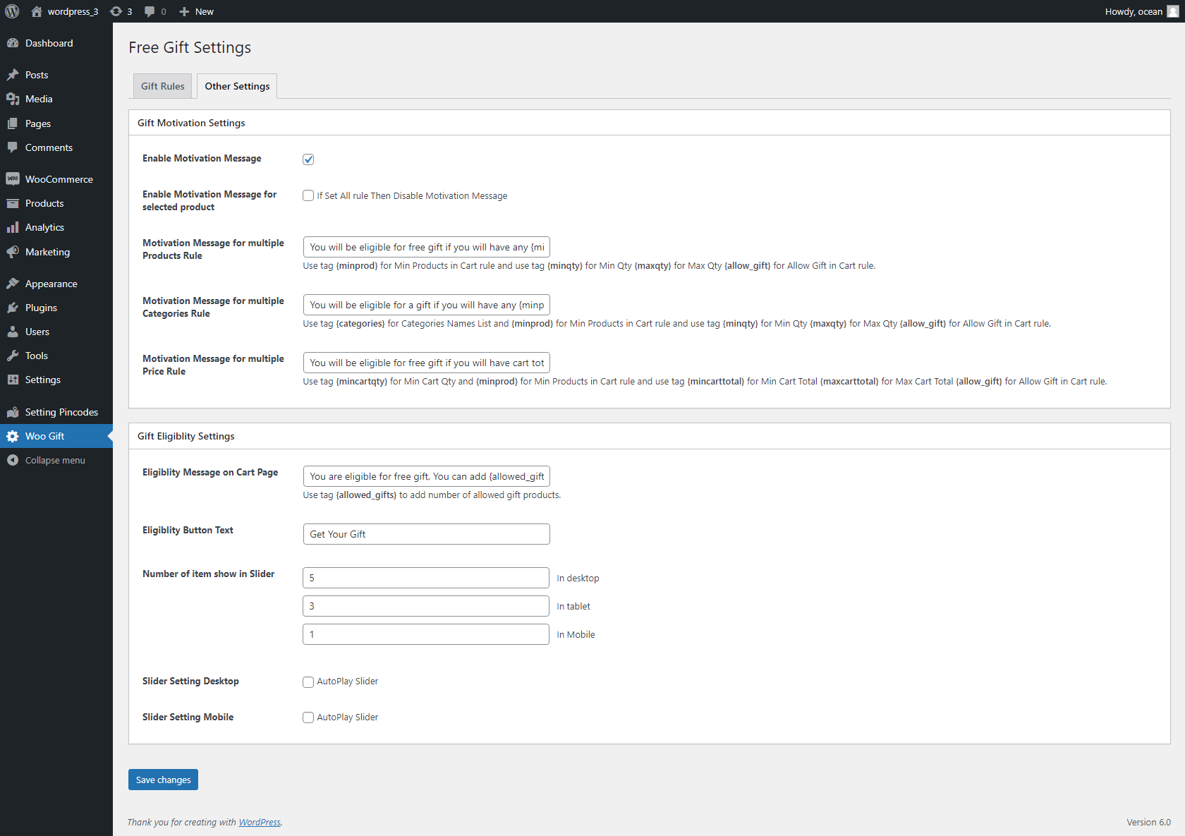 Gift Motivation Settings and Gift Eligiblity Settings