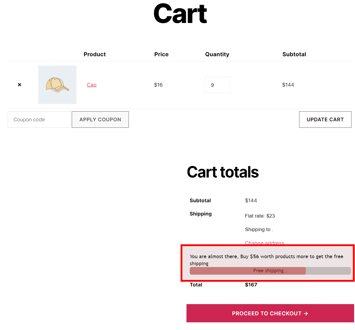 Free shipping bar WooCommerce, message, popup and alert or Free shipping progress bar