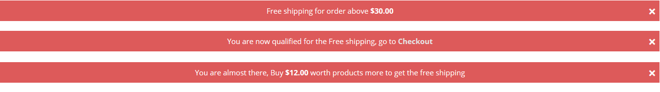 Free shipping bar WooCommerce, message, popup and alert or Free