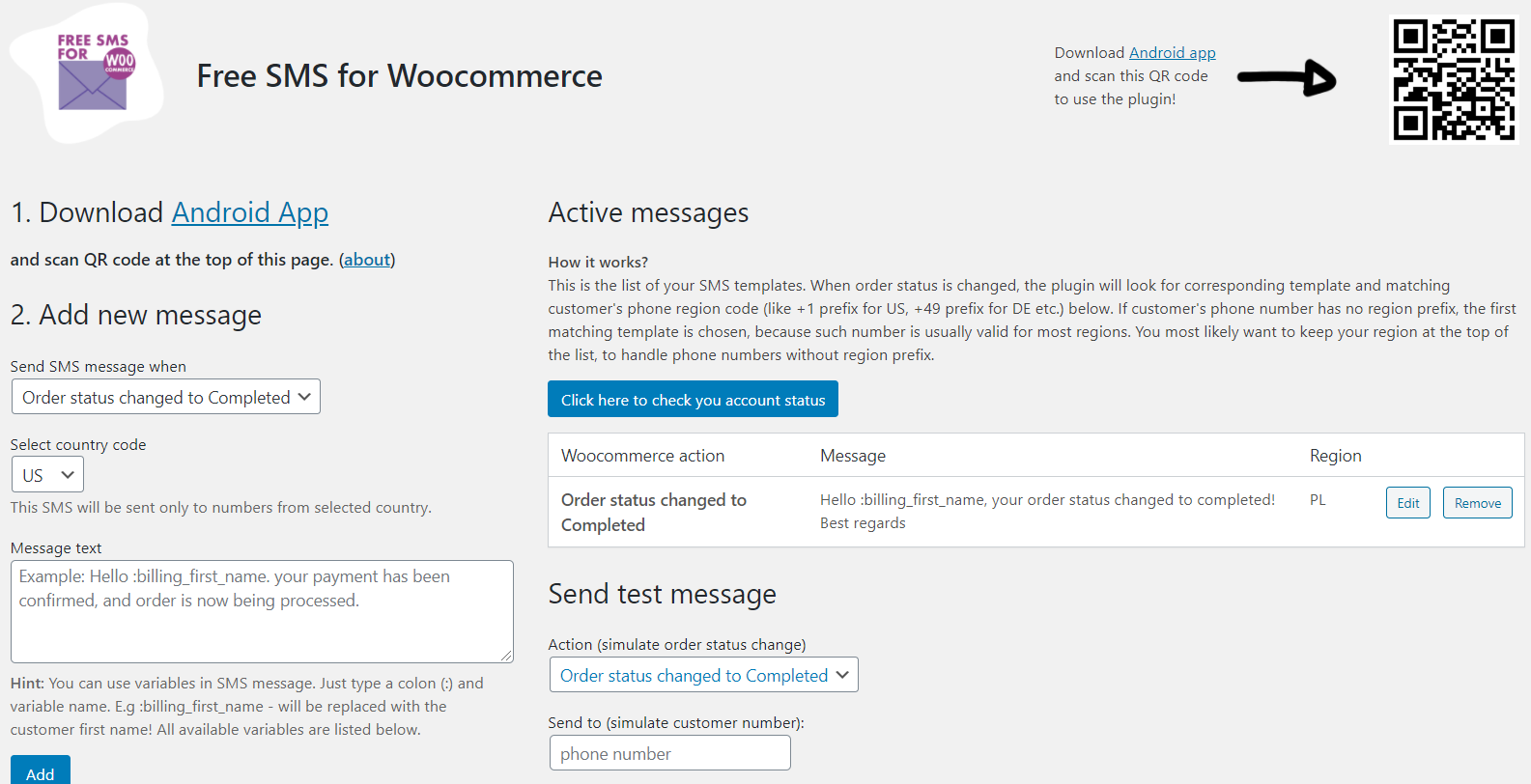 Free SMS for WooCommerce