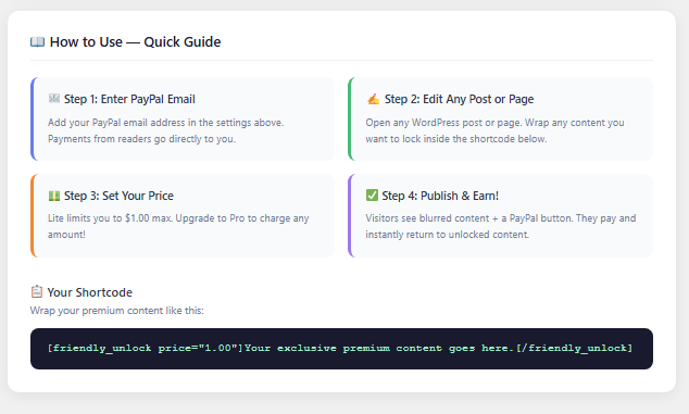 Follow the built-in Quick Guide to lock your content in 4 easy steps.