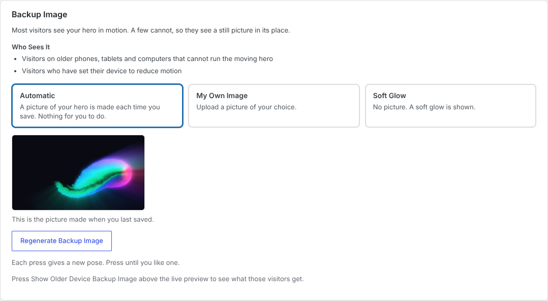 The Backup Image: made for you when you save, your own picture, or a soft glow