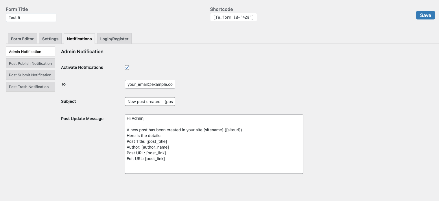 Form Settings