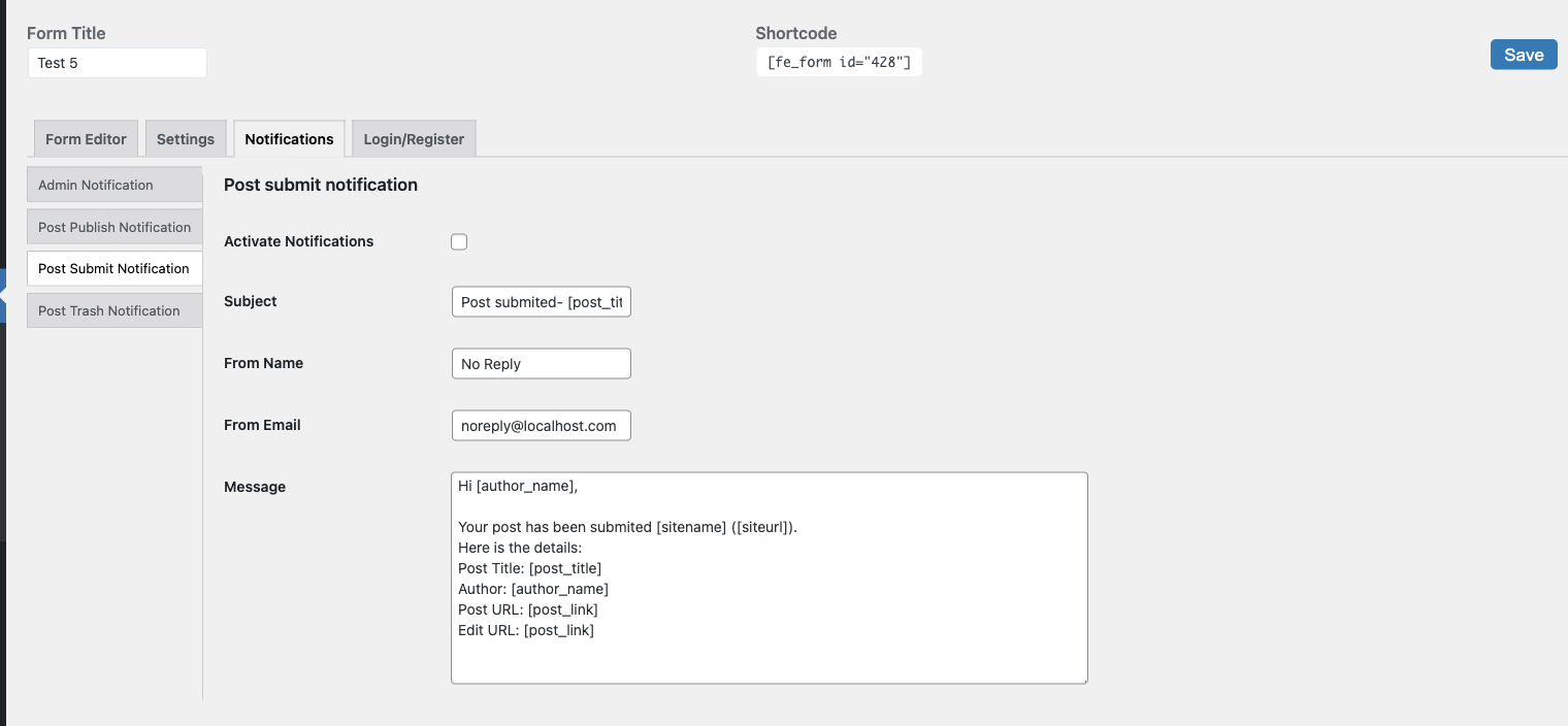 Form Settings