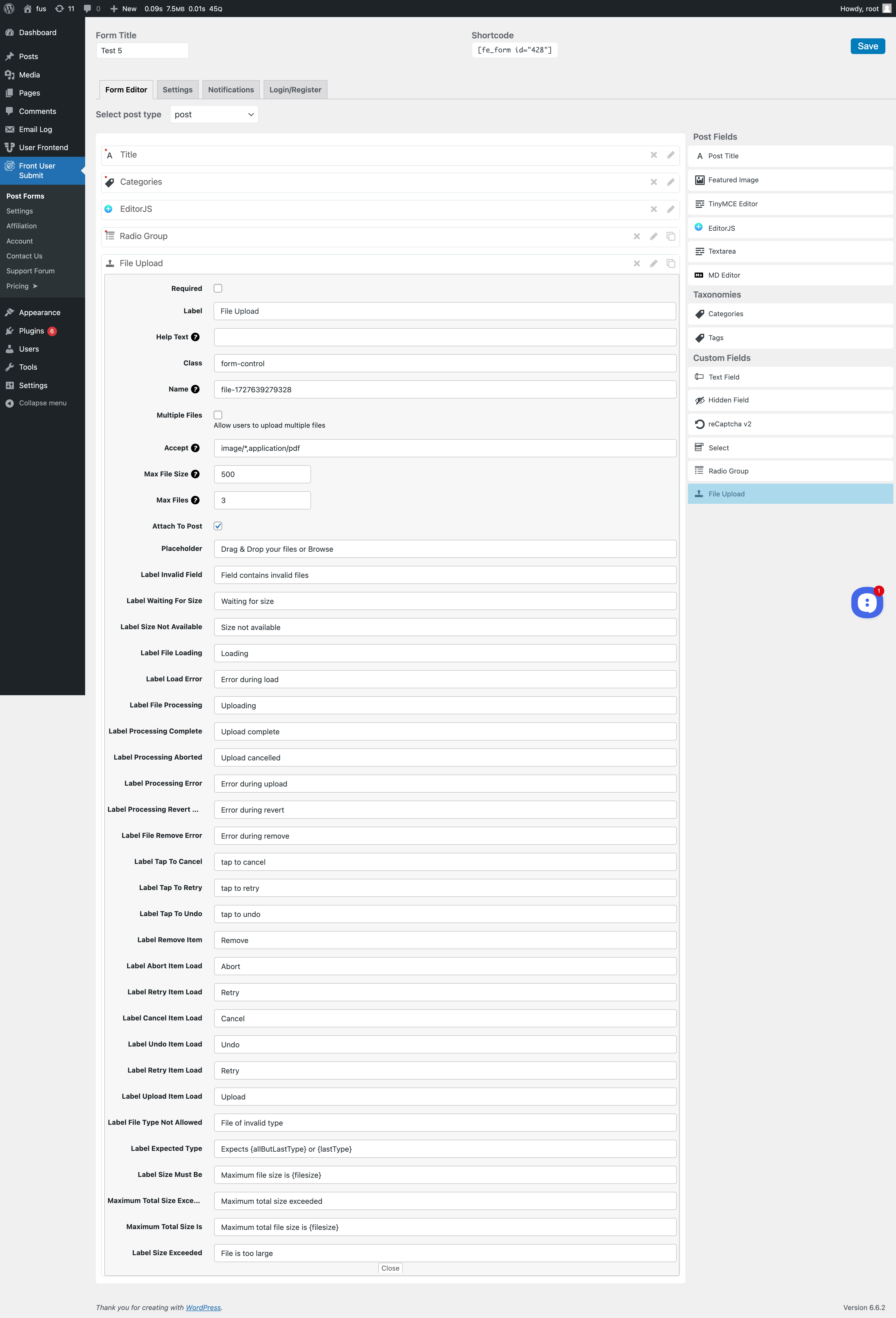 Form Settings