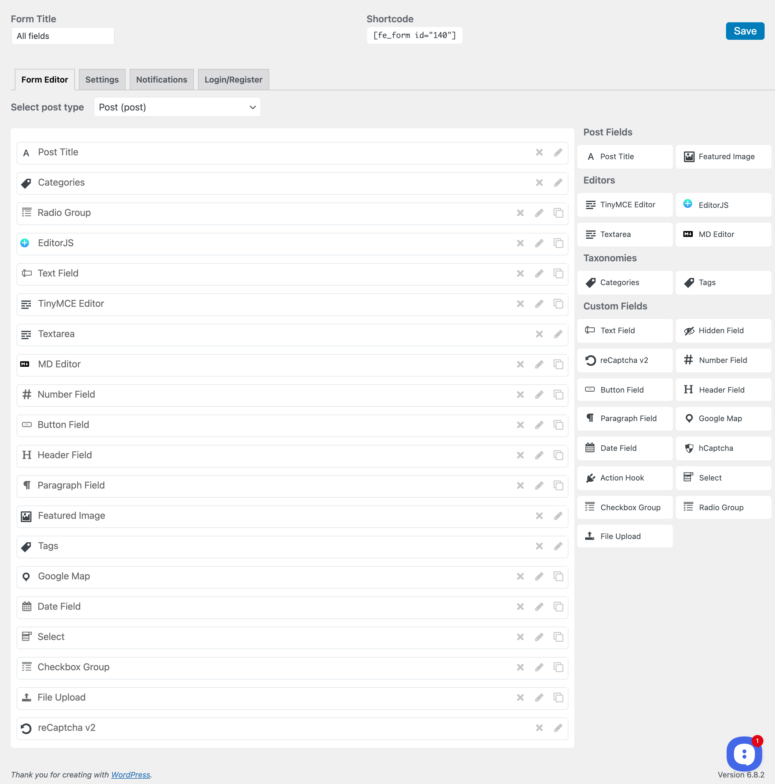 Form builder fields