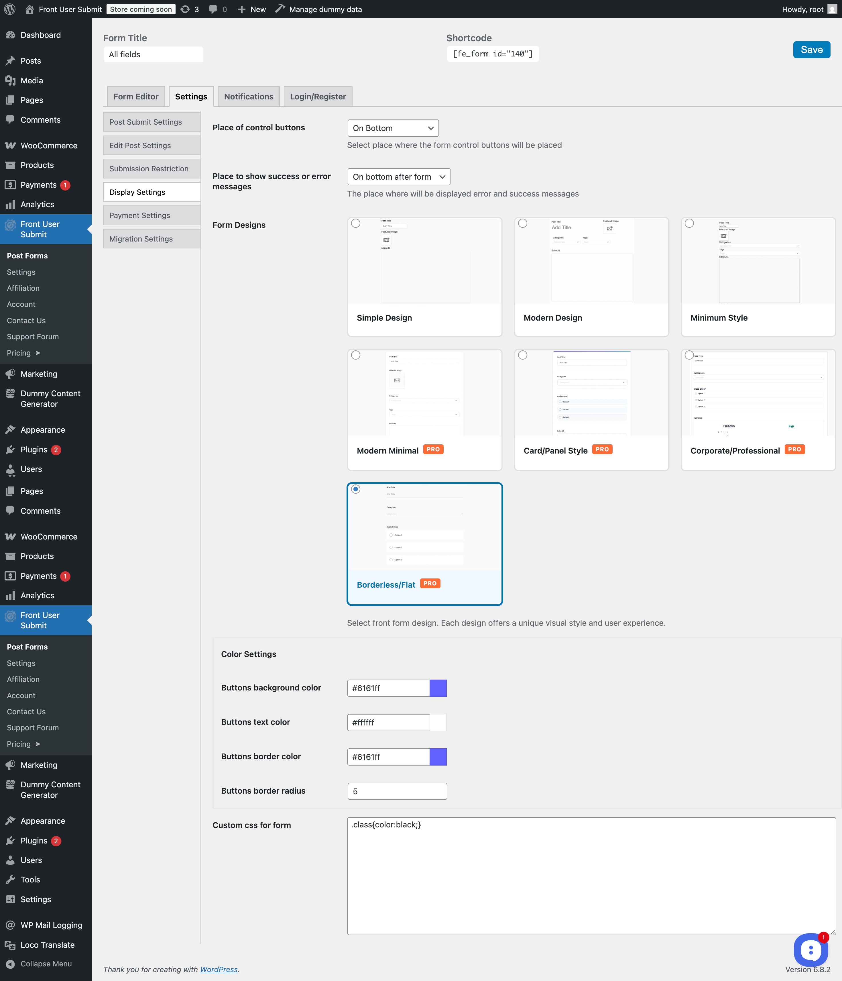 Form display settings