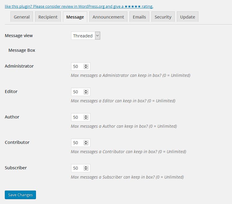 Messagebox settings.