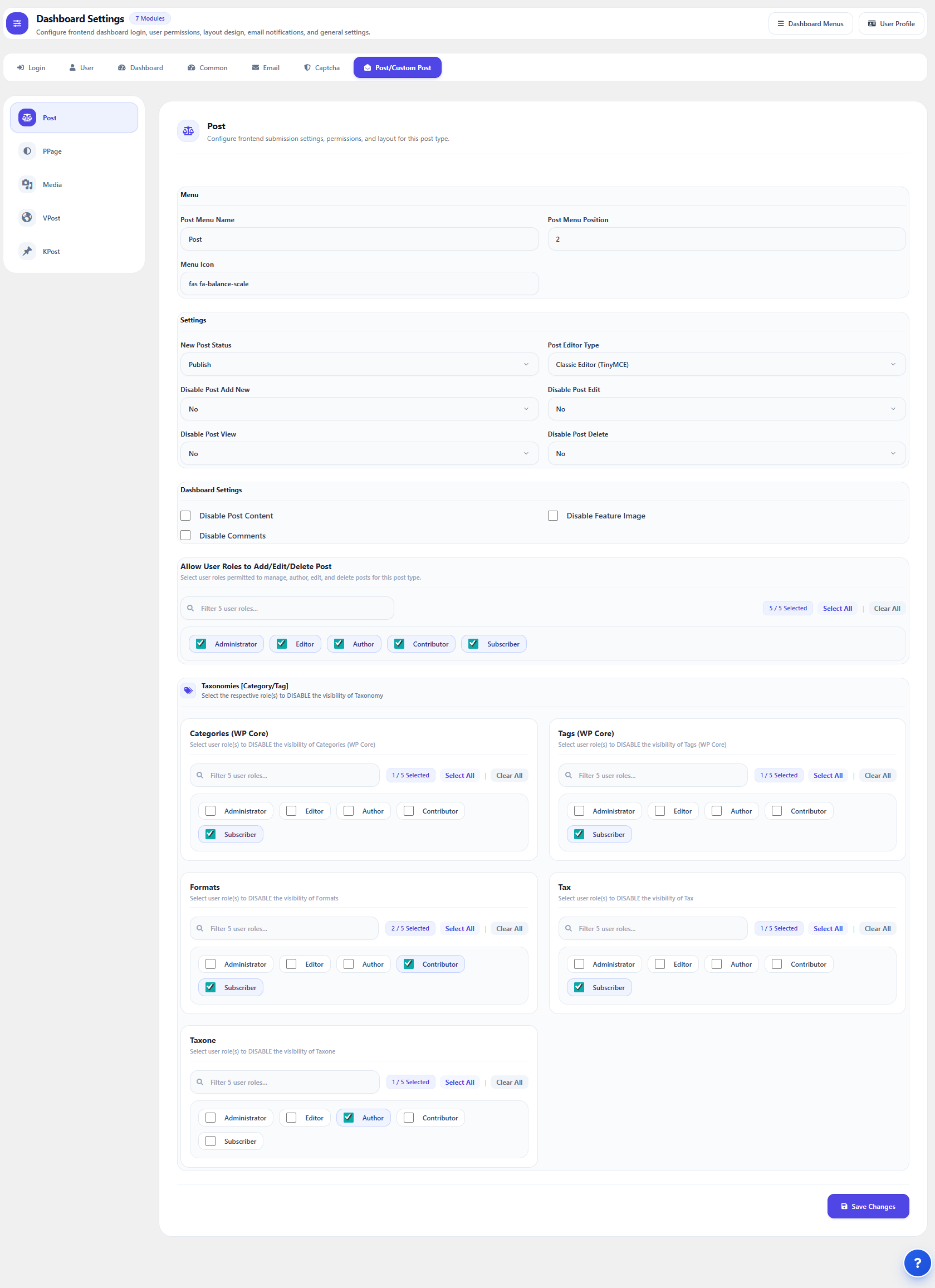 Settings - Custom post type