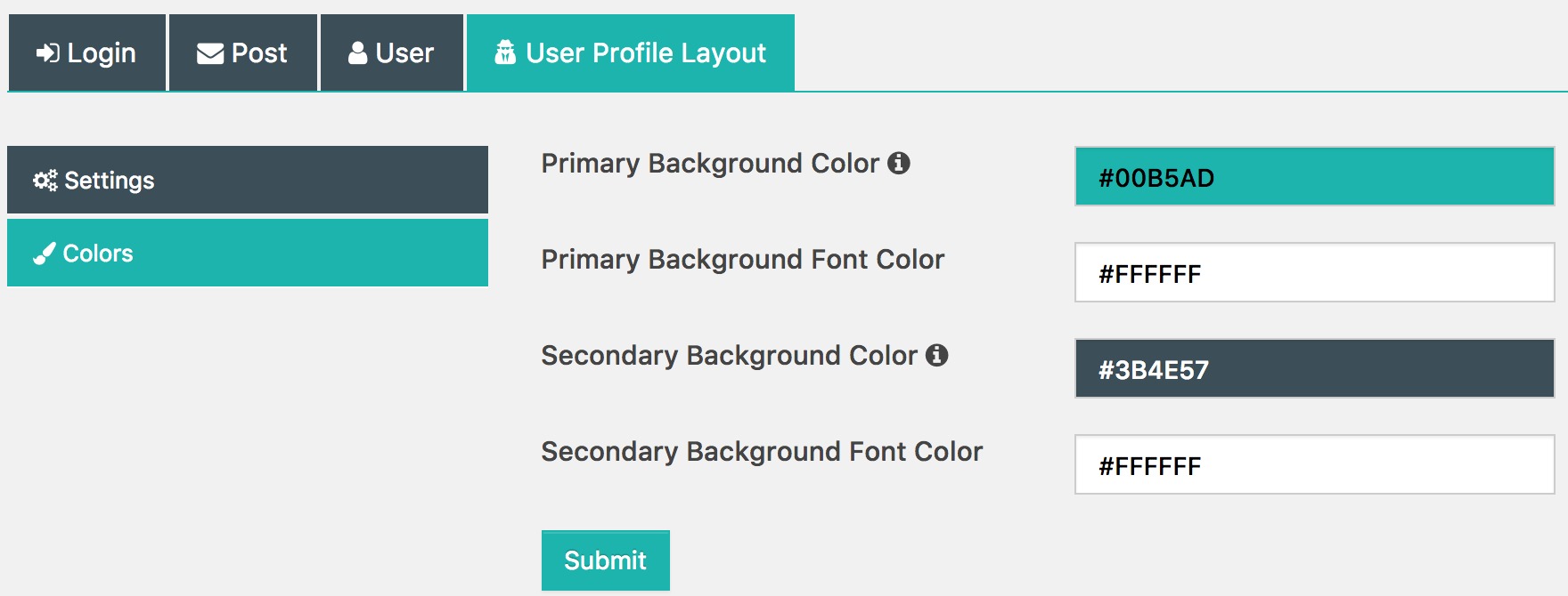 Frontend Dashboard Settings | User Profile Layout | Color