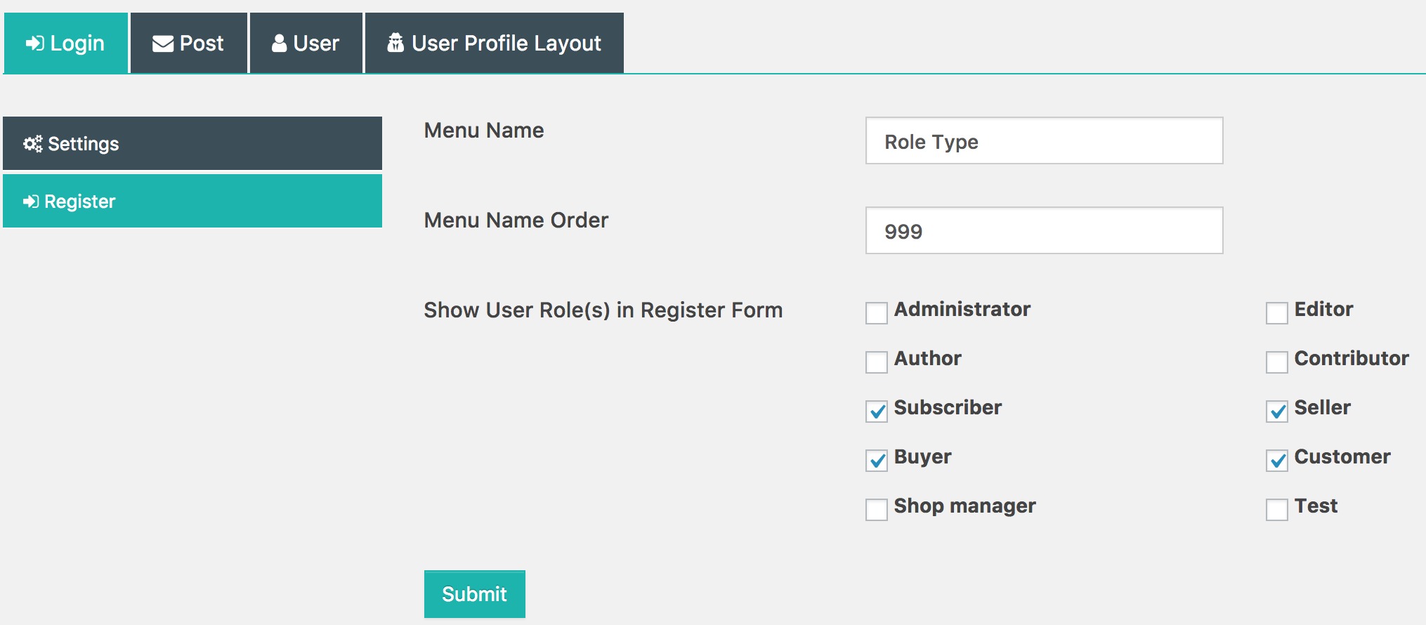 Frontend Dashboard Settings | Login | Register