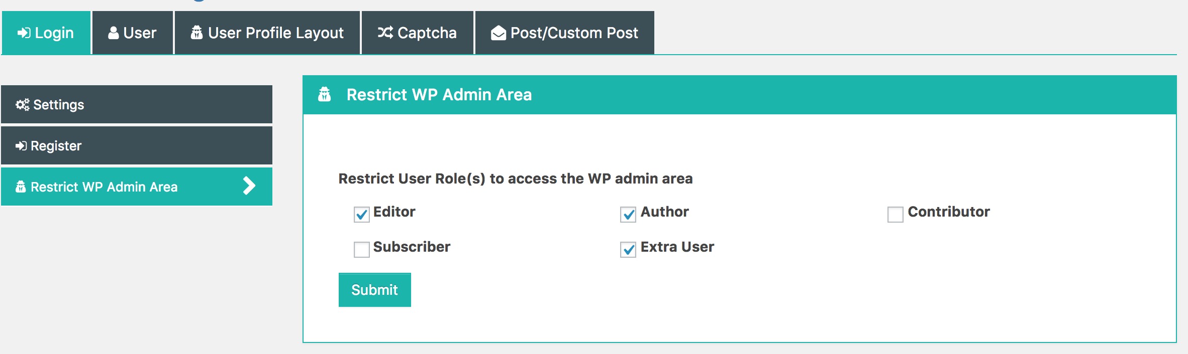 Frontend Dashboard Settings | Login | Restrict WP Admin Area