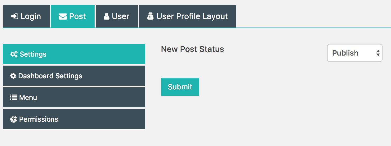 Frontend Dashboard Settings | Post | Settings