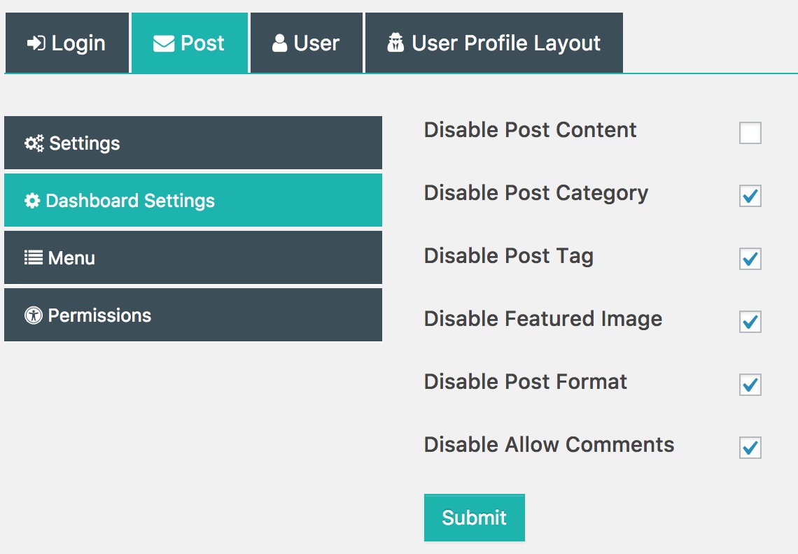 Frontend Dashboard Settings | Post | Dashboard Settings