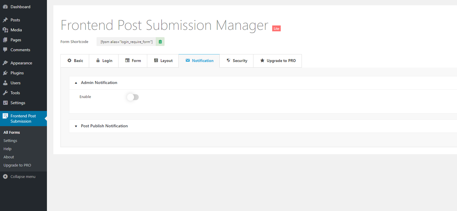 Frontend Post Submission Backend Notification Settings