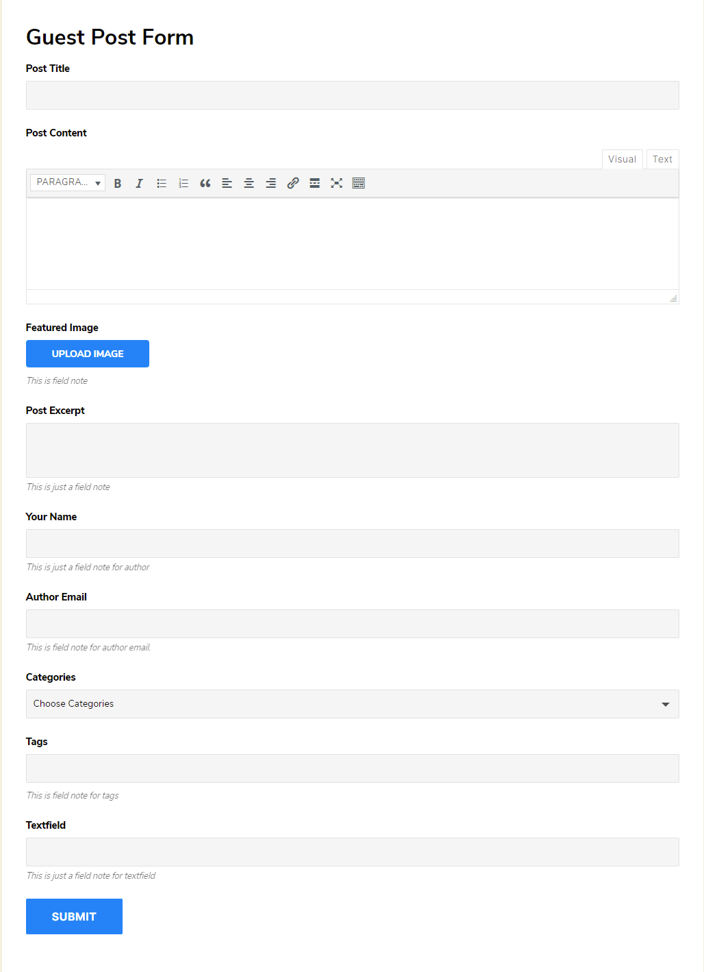 Frontend Post Submission Form Template 1