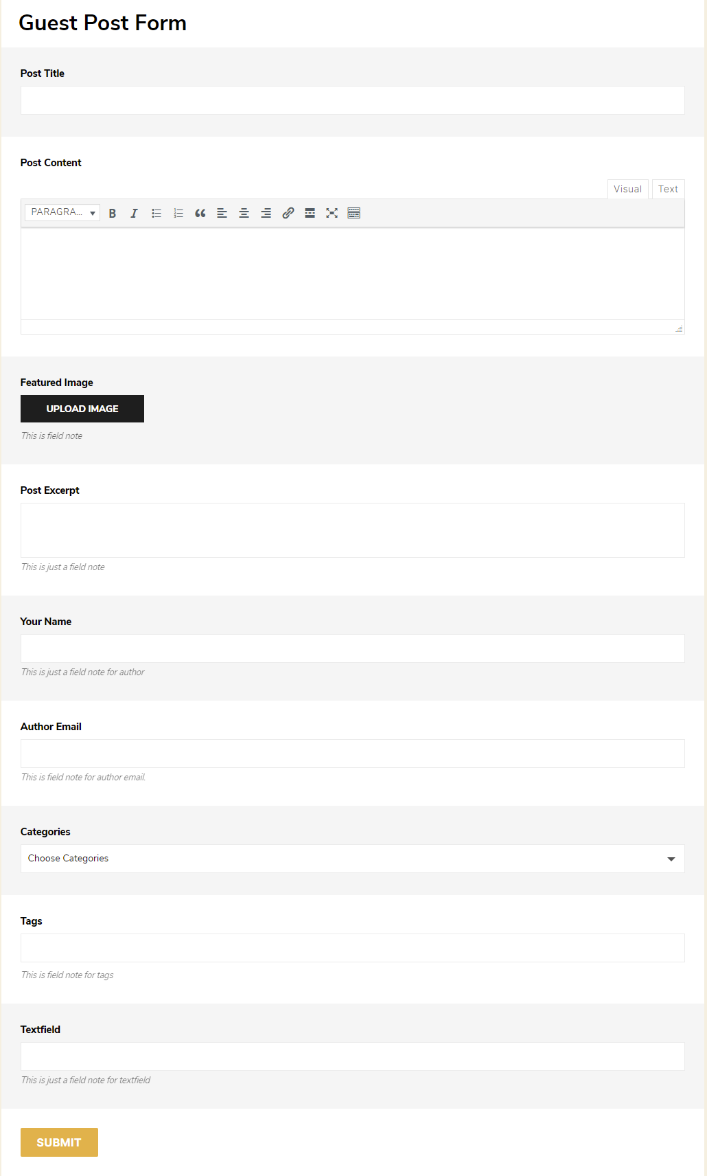 Frontend Post Submission Form Template 3