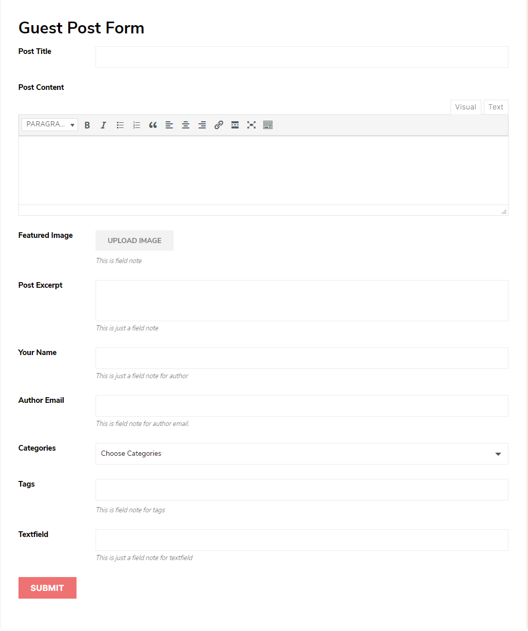 Frontend Post Submission Form Template 4