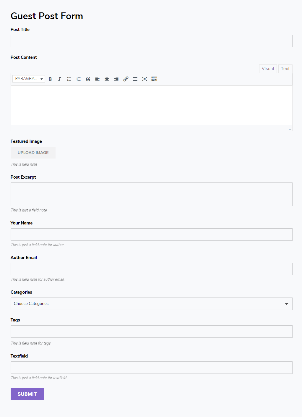 Frontend Post Submission Form Template 5