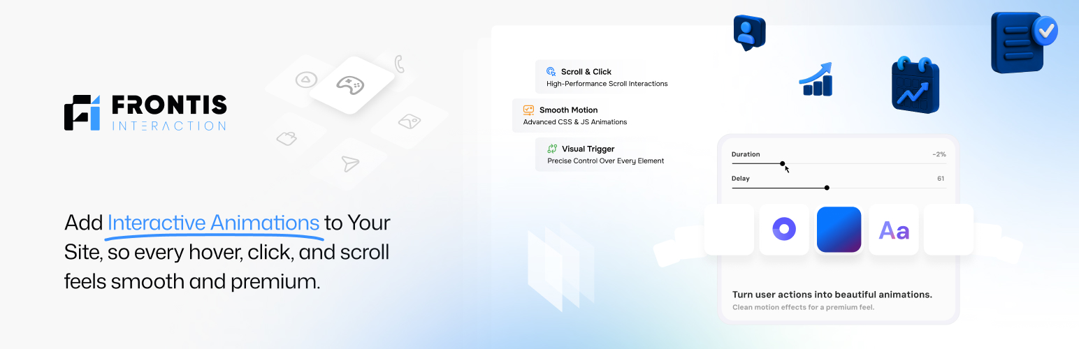 Frontis Interactions – Block Animations with scroll, hover & click interactions
