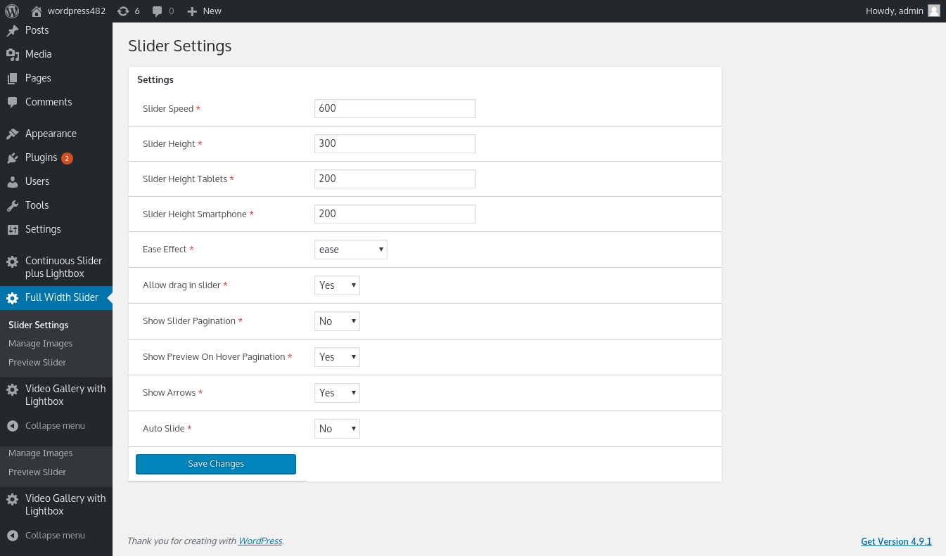 slider Settings