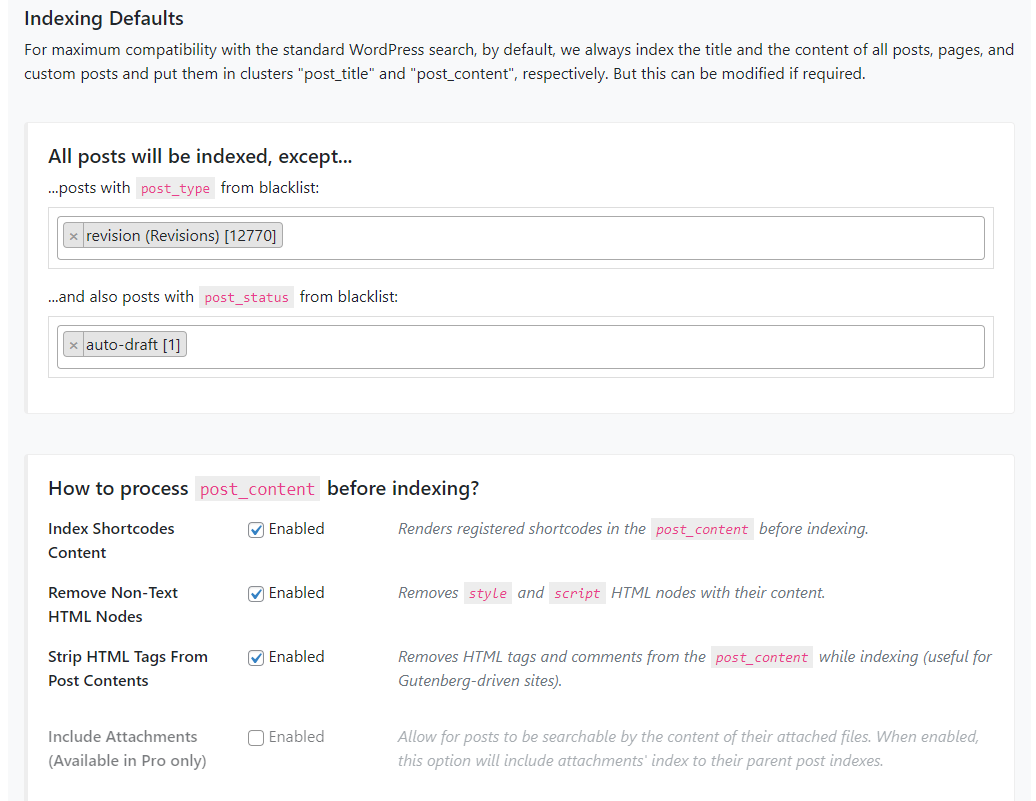 Indexing Defaults