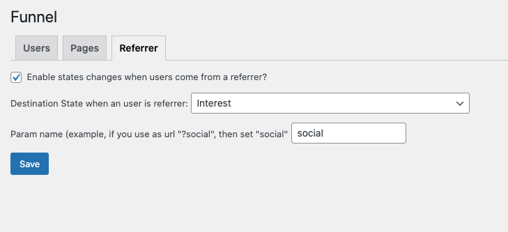 Settings. Referrer tab.