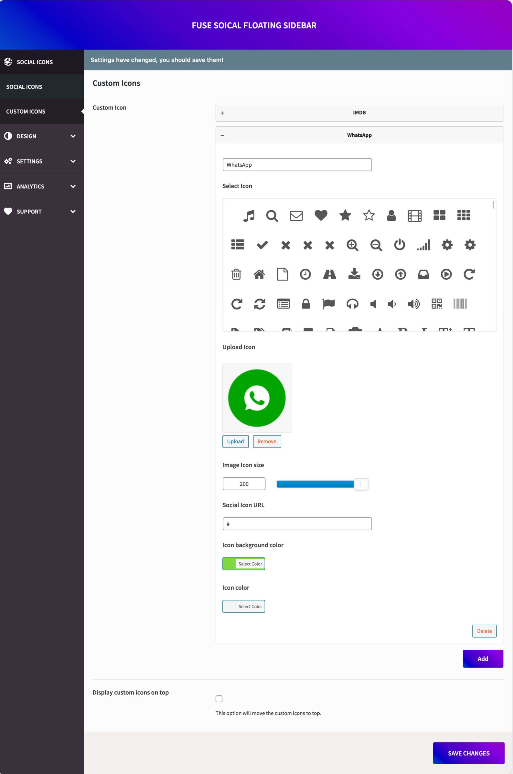 Select icons style, square/circle. Configure options, like an open link in a new tab, sizes, etc.