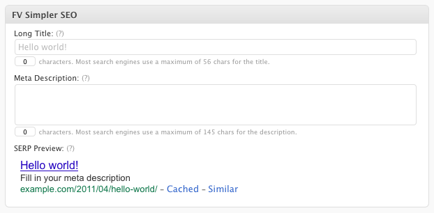 FV Simpler SEO meta box - only the important things remain, the others can be turned on in options