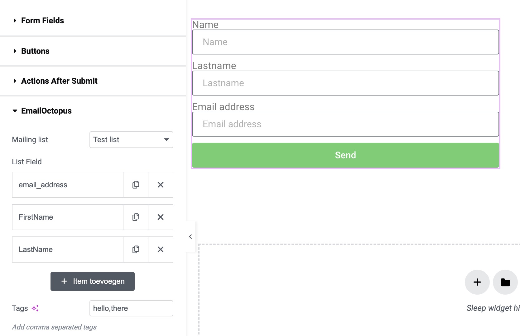 EmailOctopus form action in Elementor Pro