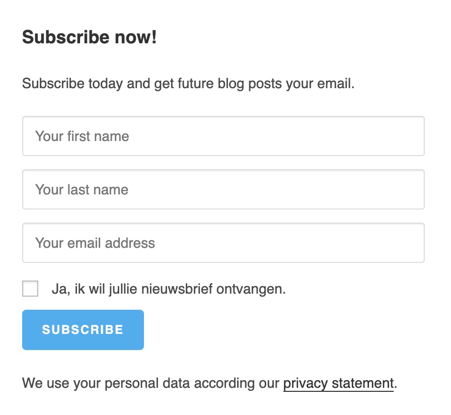 Subscription form example based on the plugin's shortcode