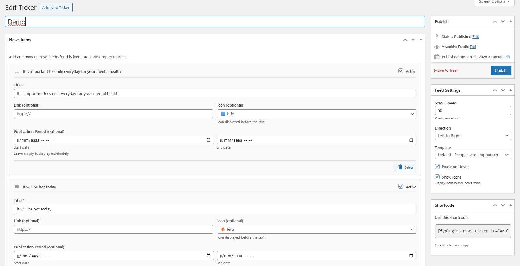 FYP News Ticker – Scrolling News Banner &amp; Announcement Bar for WordPress application icon