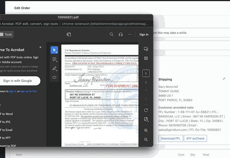 The Download FFL will securely retrieve the FFL copy on-file. These links are not shareable and work for you as a subscriber to the g-FFL API