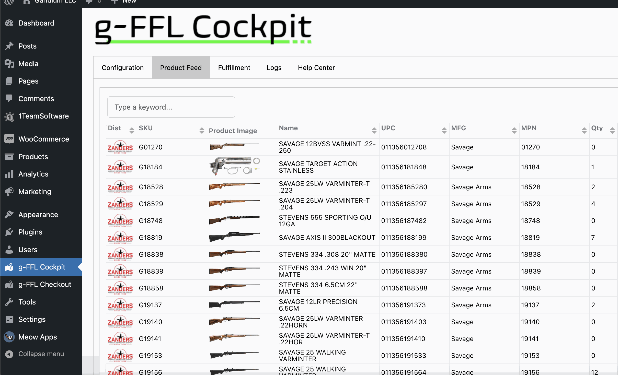 You can also see a full listing of products imported from the distributors configured, along with the automated price settings.